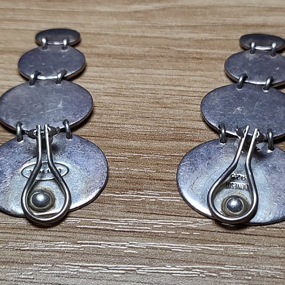 Lois Hill Dangle Clip On Earrings, Hammered, Silver, Scroll Design - Picture 3 of 5